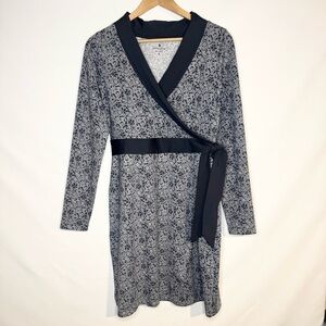 Athleta Wellington Faux Wrap Stretch Dress Floral Gray Long Sleeve Size S